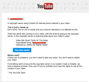 Disputing YouTube Copyright Claim - Email from YouTube about copyright claim